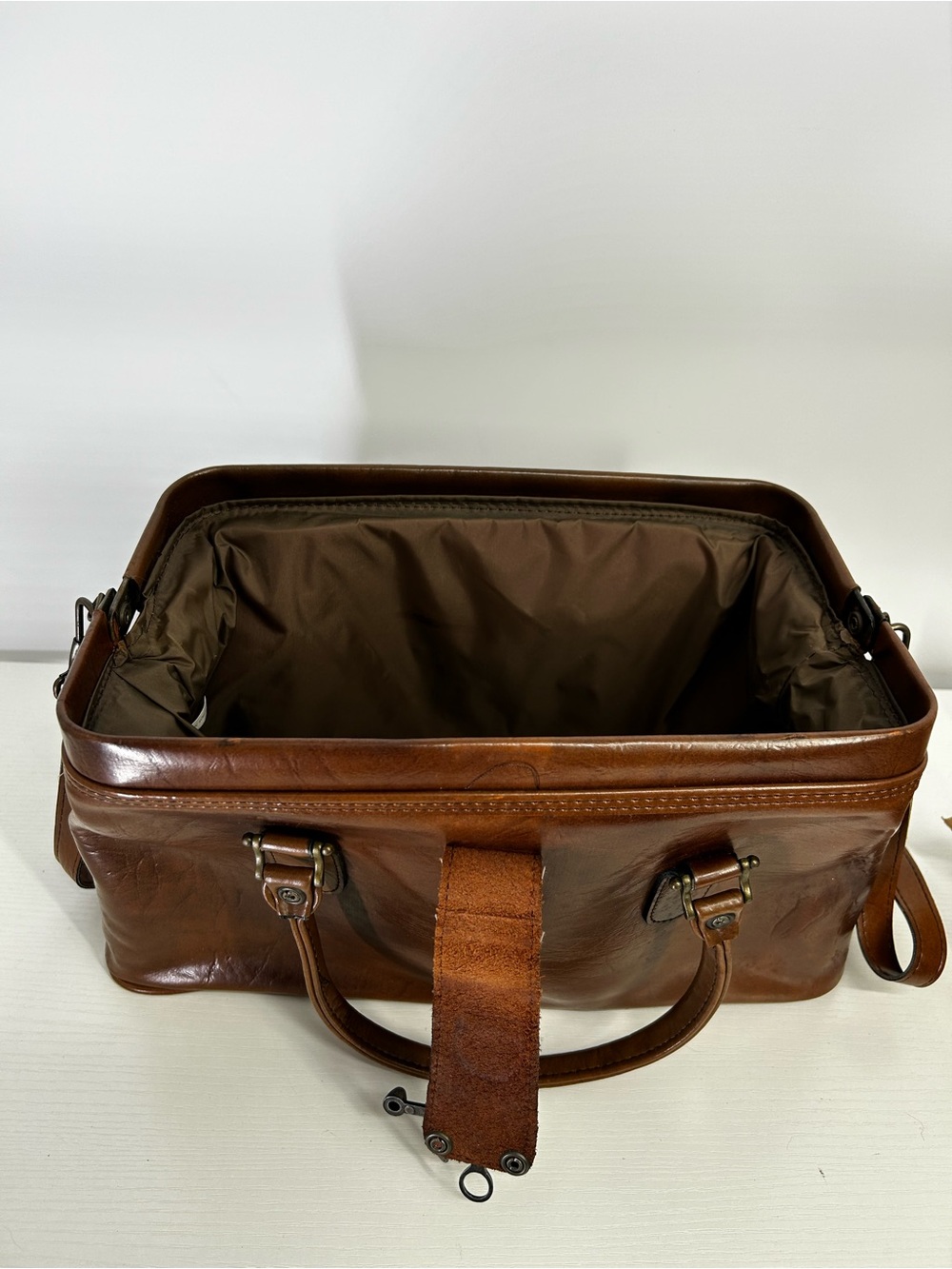 Vtg Leather Patchwork Doctor Bag Satchel Korea Made Croc Beautiful Design - Picture 3 of 16
